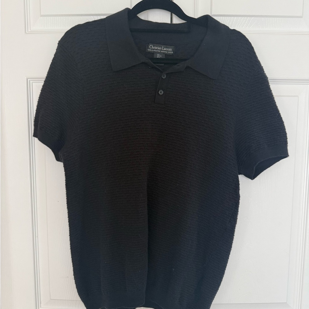 Christian Lacroix Knit Polo Shirt Men’s size Large- Black extra fine merino wool